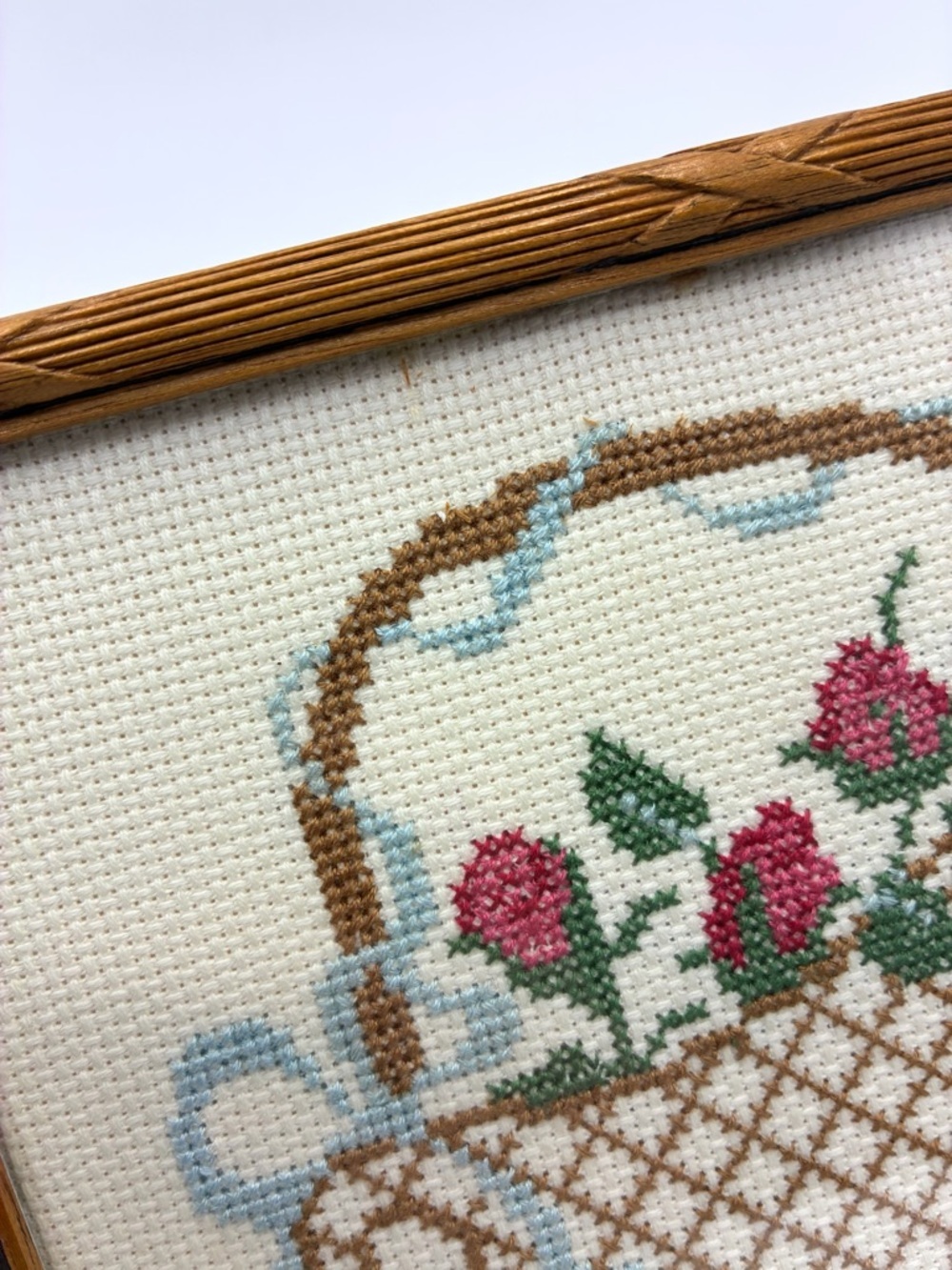 Vintage Floral Needlepoint Framed Art Cottage Farmhouse Decor - Picture 3 of 8